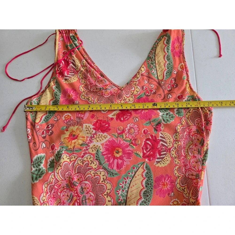 Angie Floral Paisley Boho Midi Slip Dress Sleeveless Shoulder Ties M Y2K 90s - Picture 6 of 8